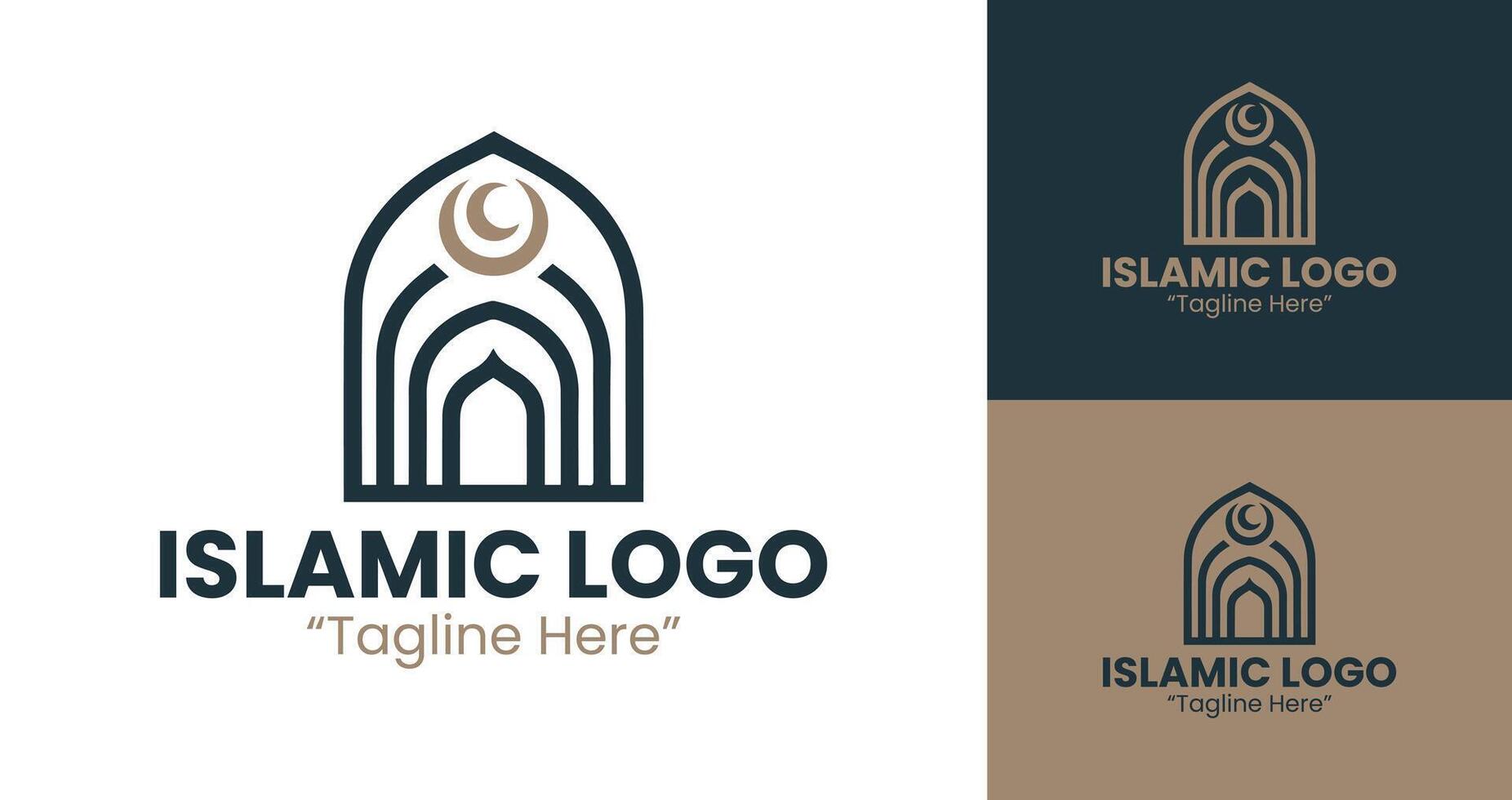 Elegant Islamic Logo Design with Crescent and Dome in Brown and Dark Blue vector