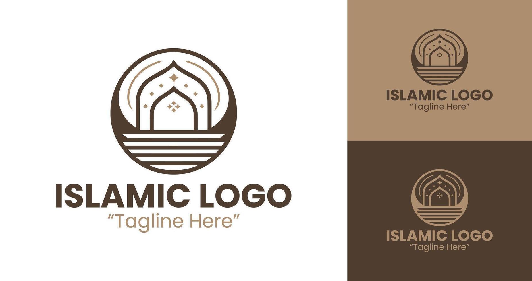 Clean and Professional Islamic Logo with Modern Arch in Brown Color Palette vector