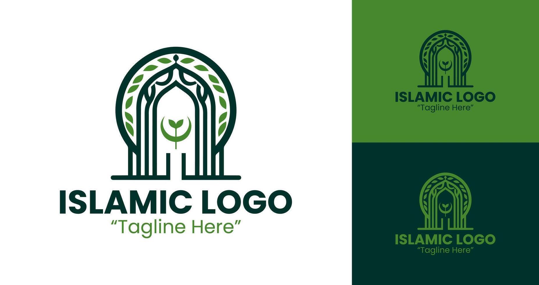 Elegant Islamic Logo Design in Green with Crescent and Dome for Branding vector