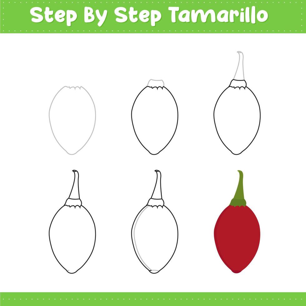 Step By Step Drawing Lime For Kids. Tamarillo Food Drawing Tutorial On How To Draw vector
