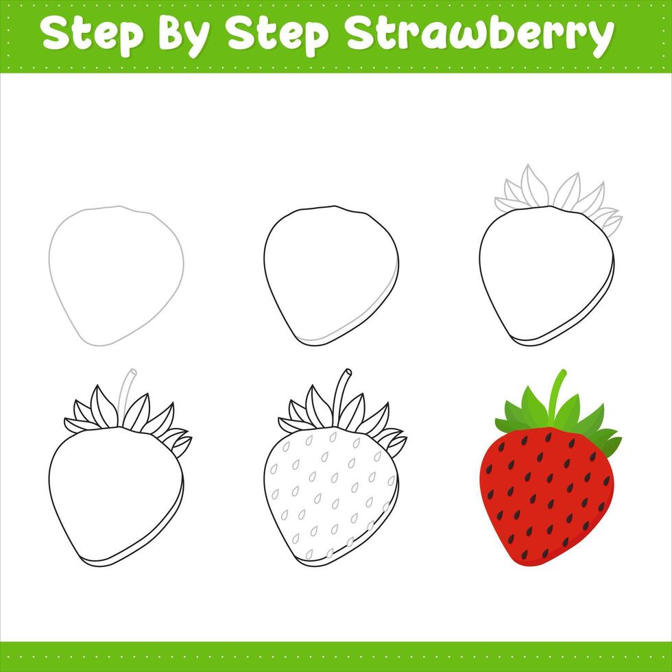 Step By Step Drawing Lime For Kids. Strawberry Food Drawing Tutorial On How To Draw. illustration Vecteezy vector