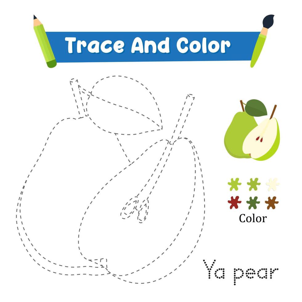 Handwriting Practice. Trace And Color The Ya pear Green Food Which Is Perfect vector