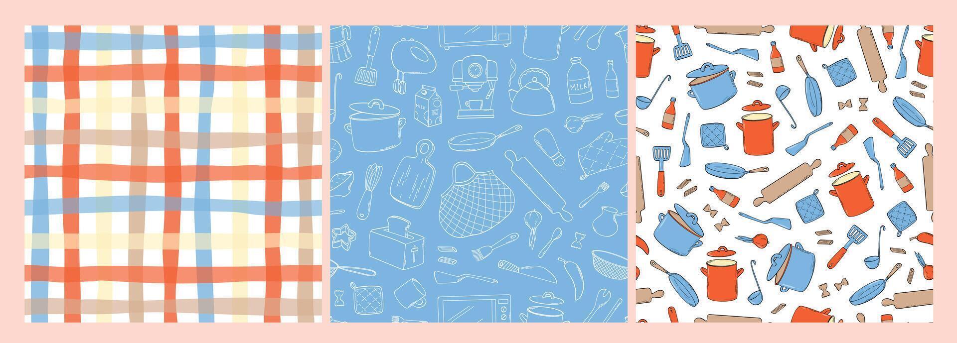 Colorful kitchen-themed pattern designs vector