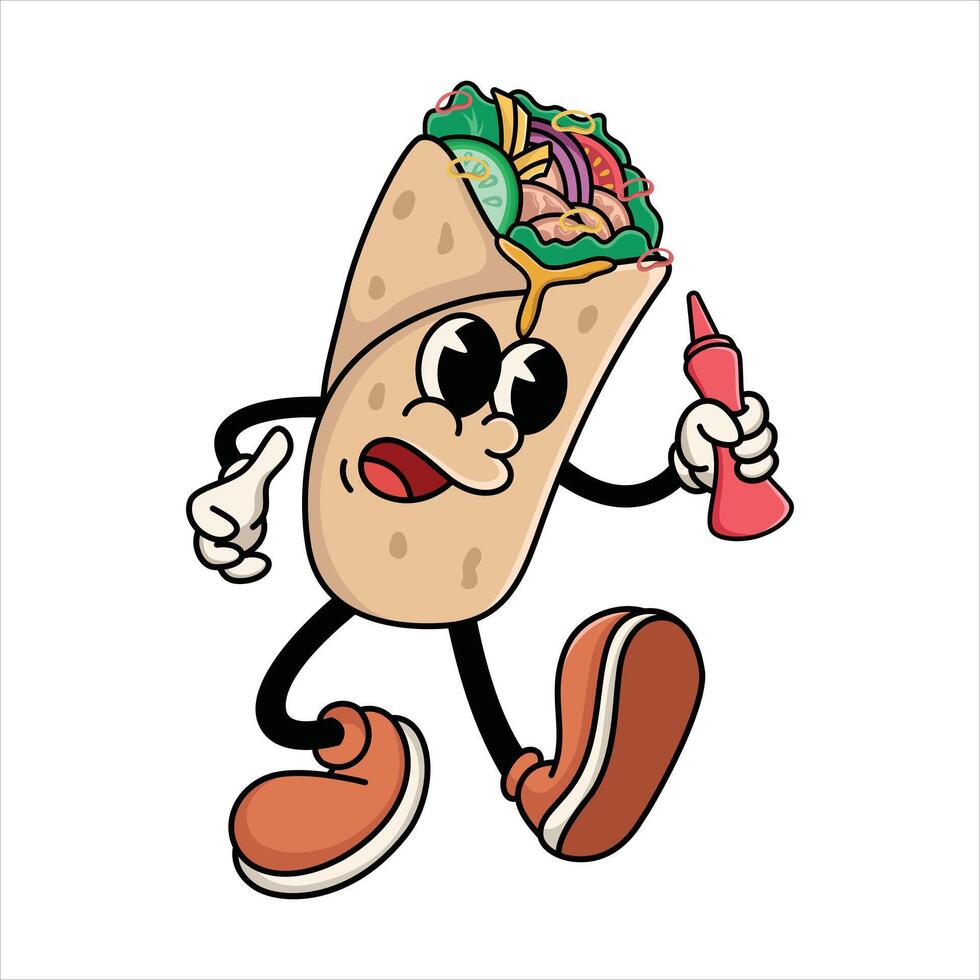 Funny Cartoon Burrito Holding Sauce Bottle Illustration vector