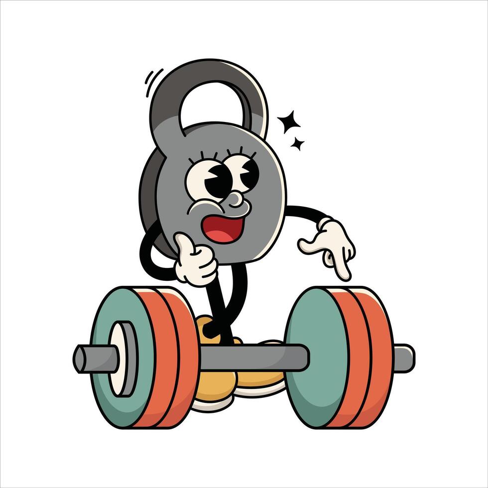 Cute Kettlebell Cartoon Lifting Barbell vector