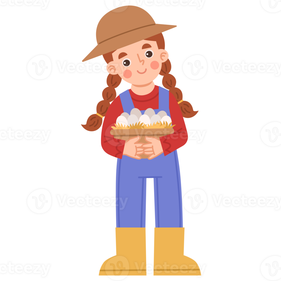 Illustration of a farmer holding a basket of eggs png