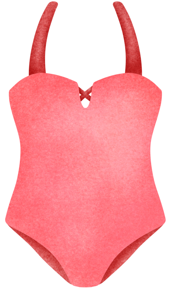 Isolated cute pink swimming suit in one piece in crayon art style on transparent background png