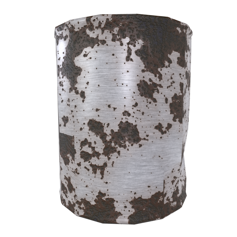 Metal drum with rusty texture isolated on transparent png