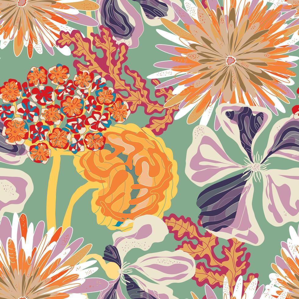 a floral. pattern with many different flowers vector