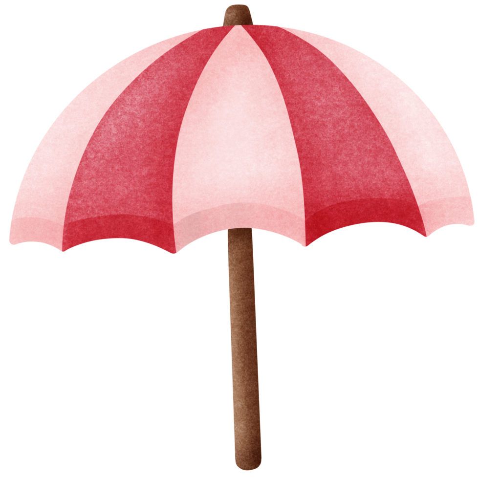 Isolated cute red white flat beach umbrella summer in crayon art style on transparent background png
