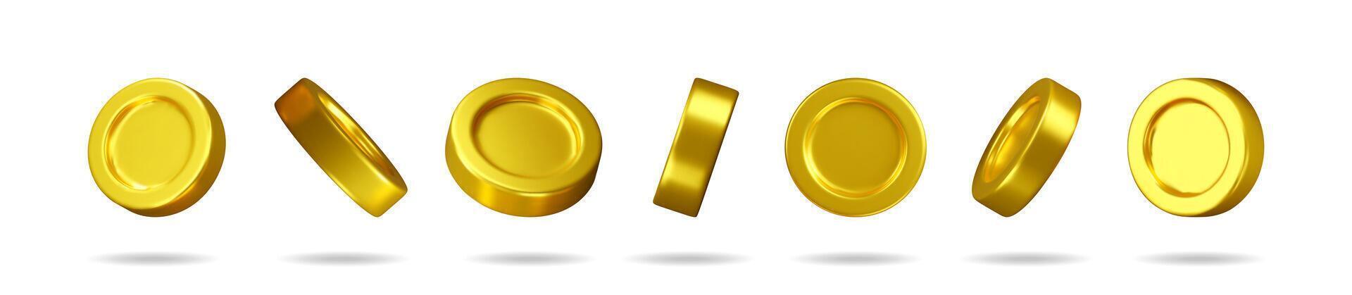 Set of gold coins falling at different angles vector