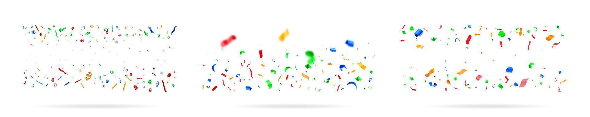Three sets of colorful confetti falling vector