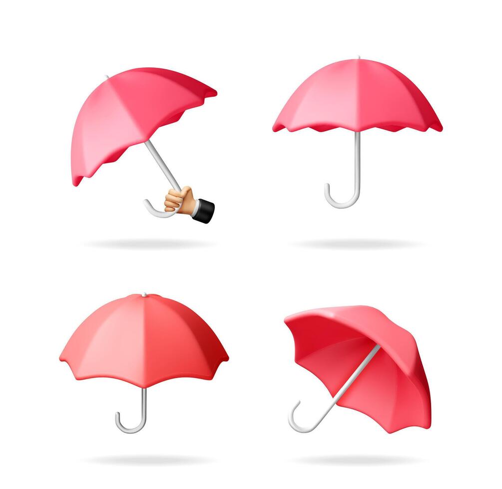 Four pink umbrellas for rainy weather vector
