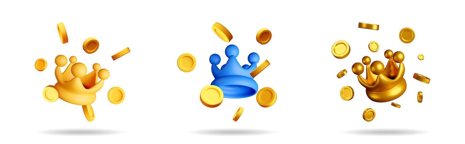 colorful crowns with coins vector