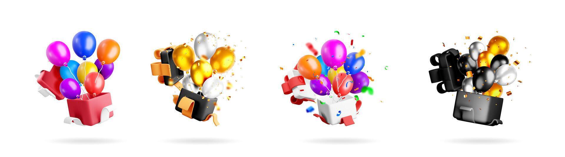Balloons emerging from colorful boxes vector