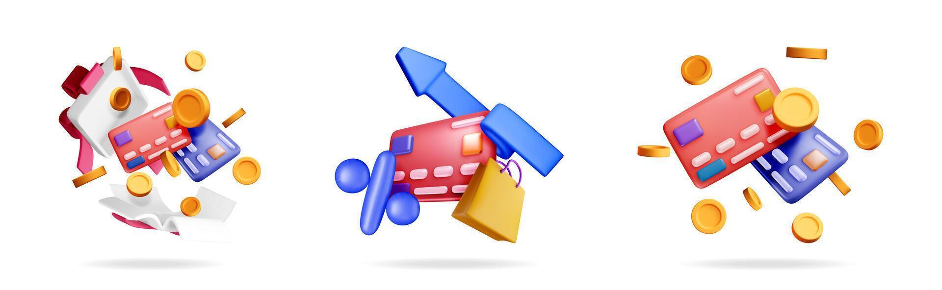 Concept in 3d of a credit card, shopping bag vector