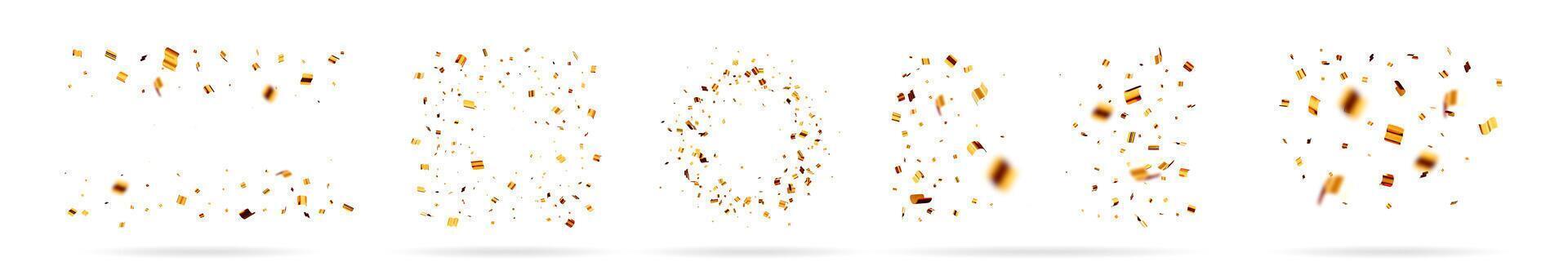 Golden flying confetti particle set on white vector