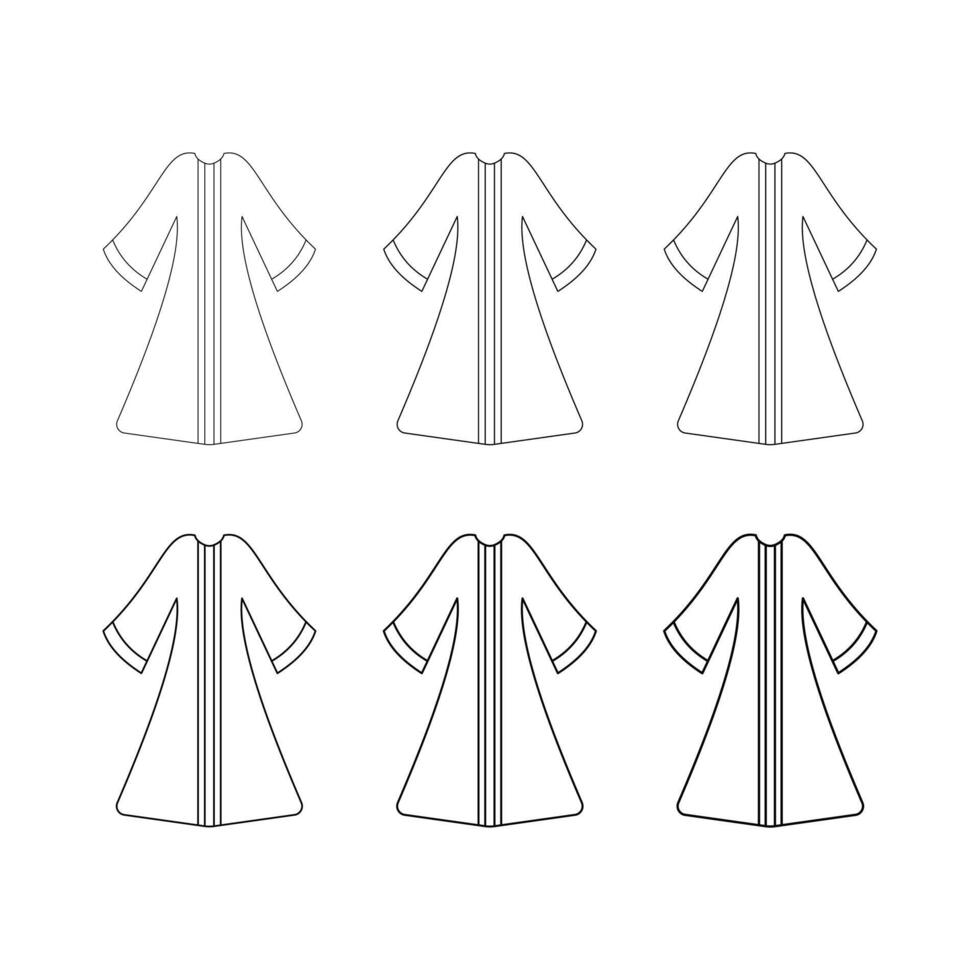 Minimalist Abaya Line Art, Traditional Modest Wear Icon Set vector