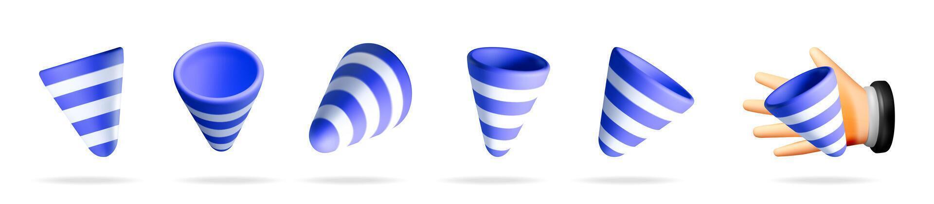 Set of blue and white striped party poppers vector