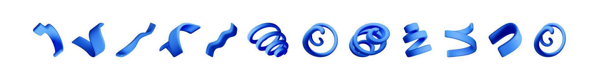 A set of blue 3d rendered abstract shapes. vector