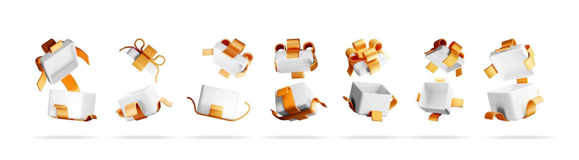 Set of 3d gift box with gold ribbon for sale vector