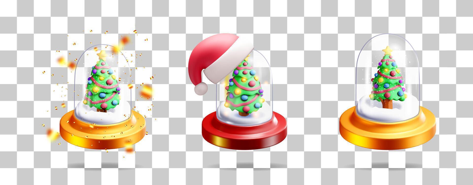Christmas tree in glass dome with snow confetti vector