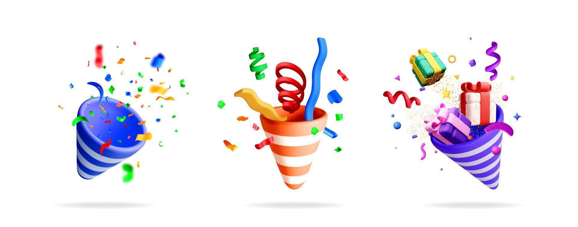 Party hats with confetti and gifts vector