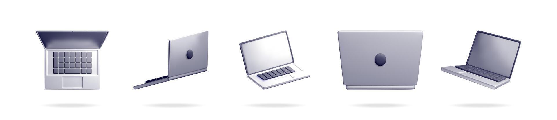 Set of 3d laptop illustration with different angle vector