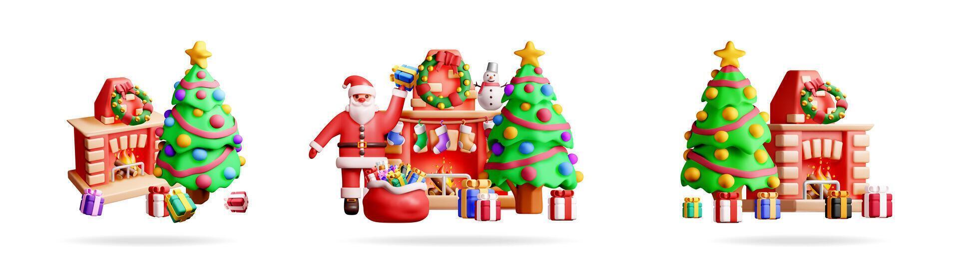 Christmas set with Santa Claus and snowman vector