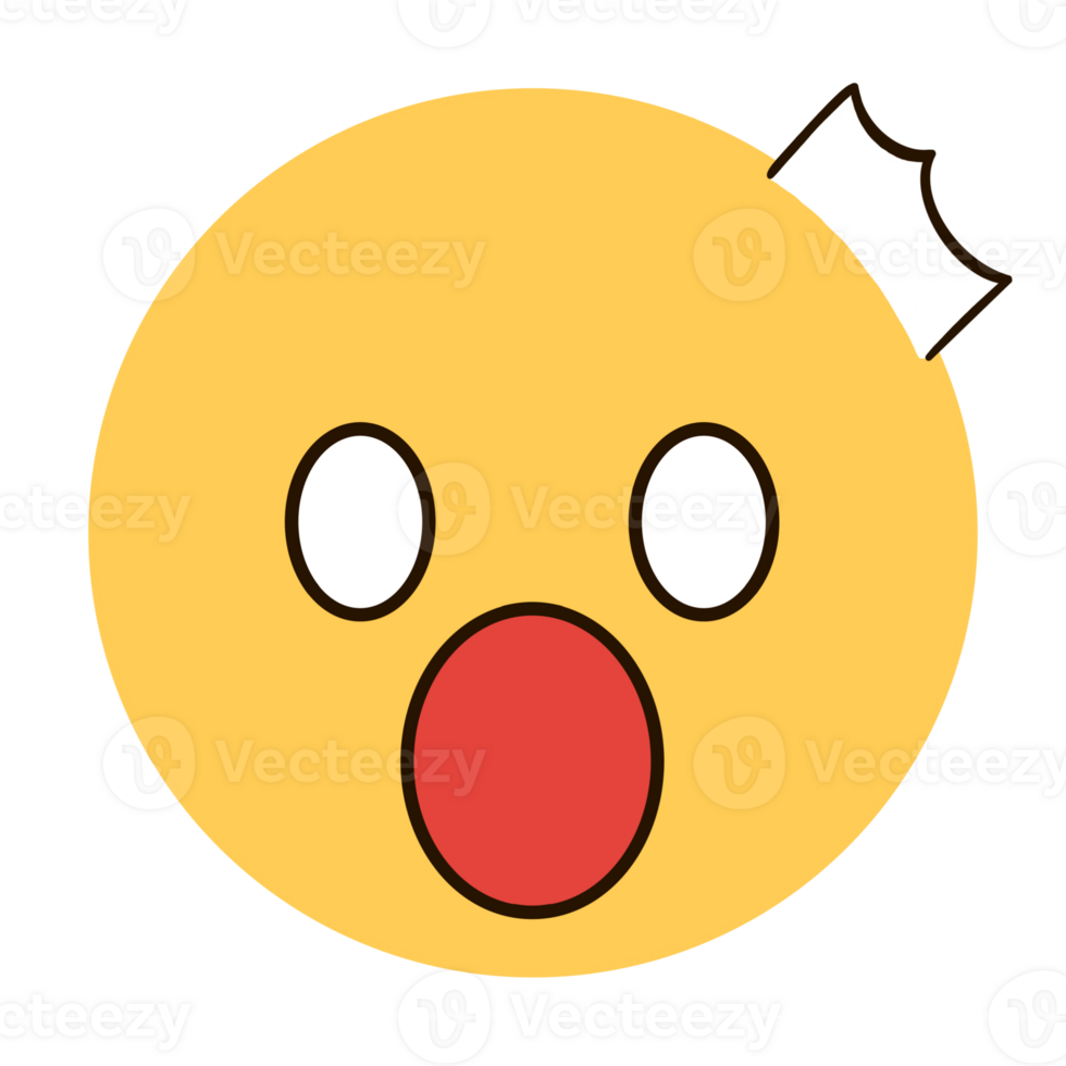 Yellow emoticon with shocked mouth open and shocked png