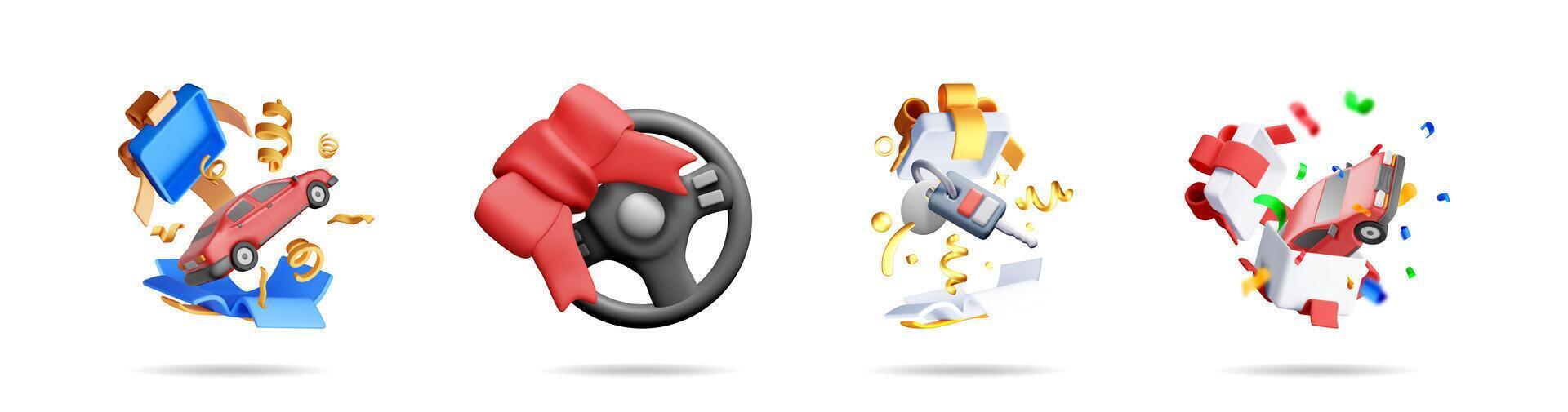 3d illustrations of gifts with car vector