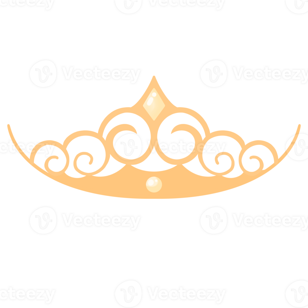 Golden princess crown with diamonds on golden top on transparent background. png