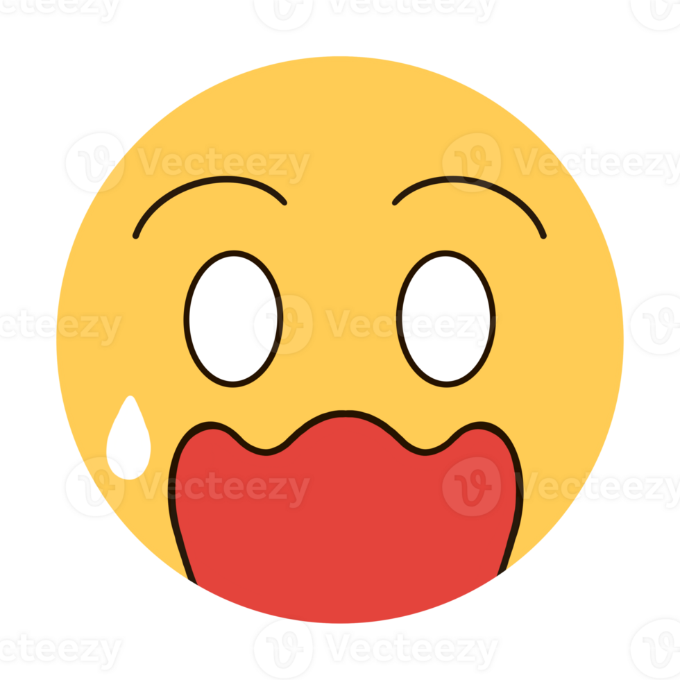 Yellow emoji with extremely shocked face, wide mouth, sweating. png