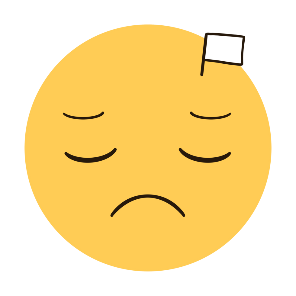 Yellow emoji with a face of surrender and raising the white flag png
