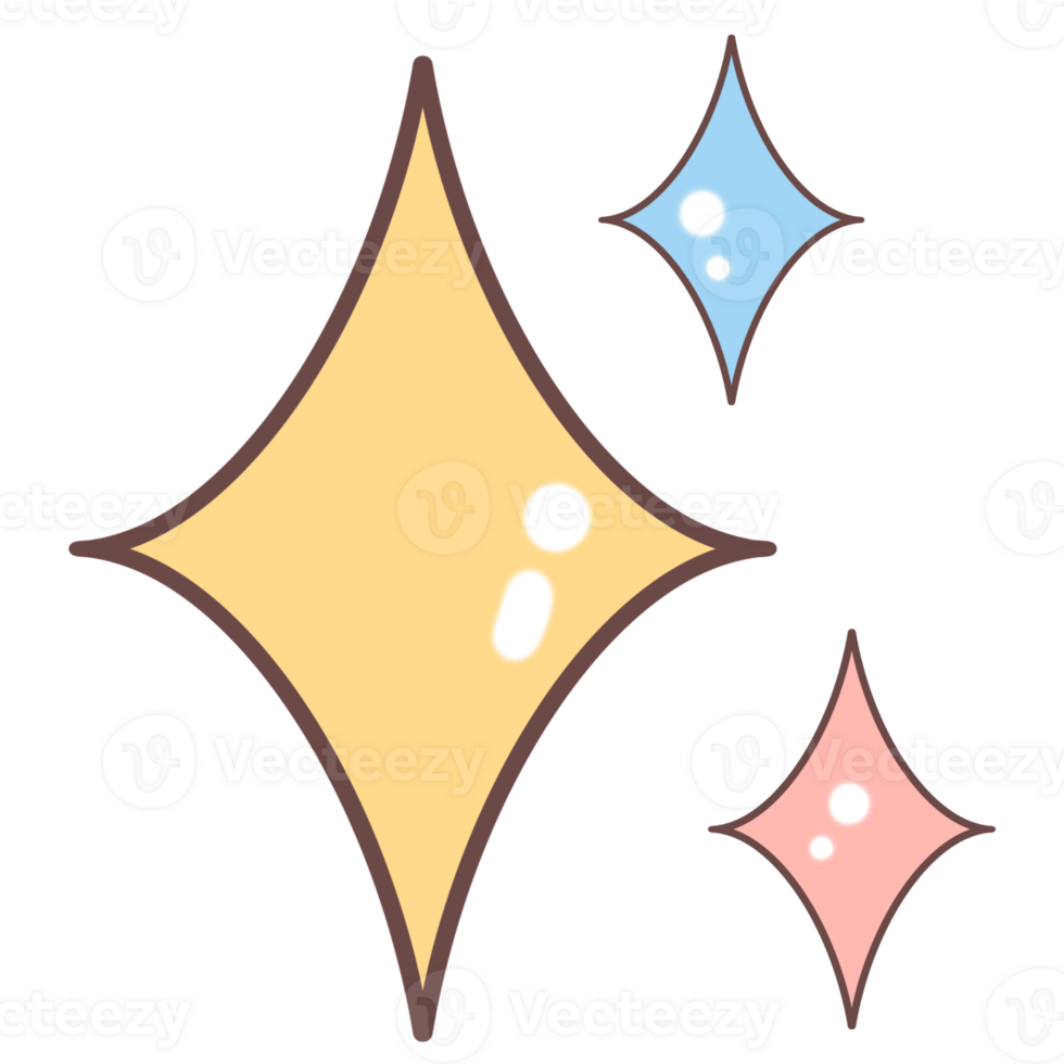 Cartoon sparkling icons with three different colors. png