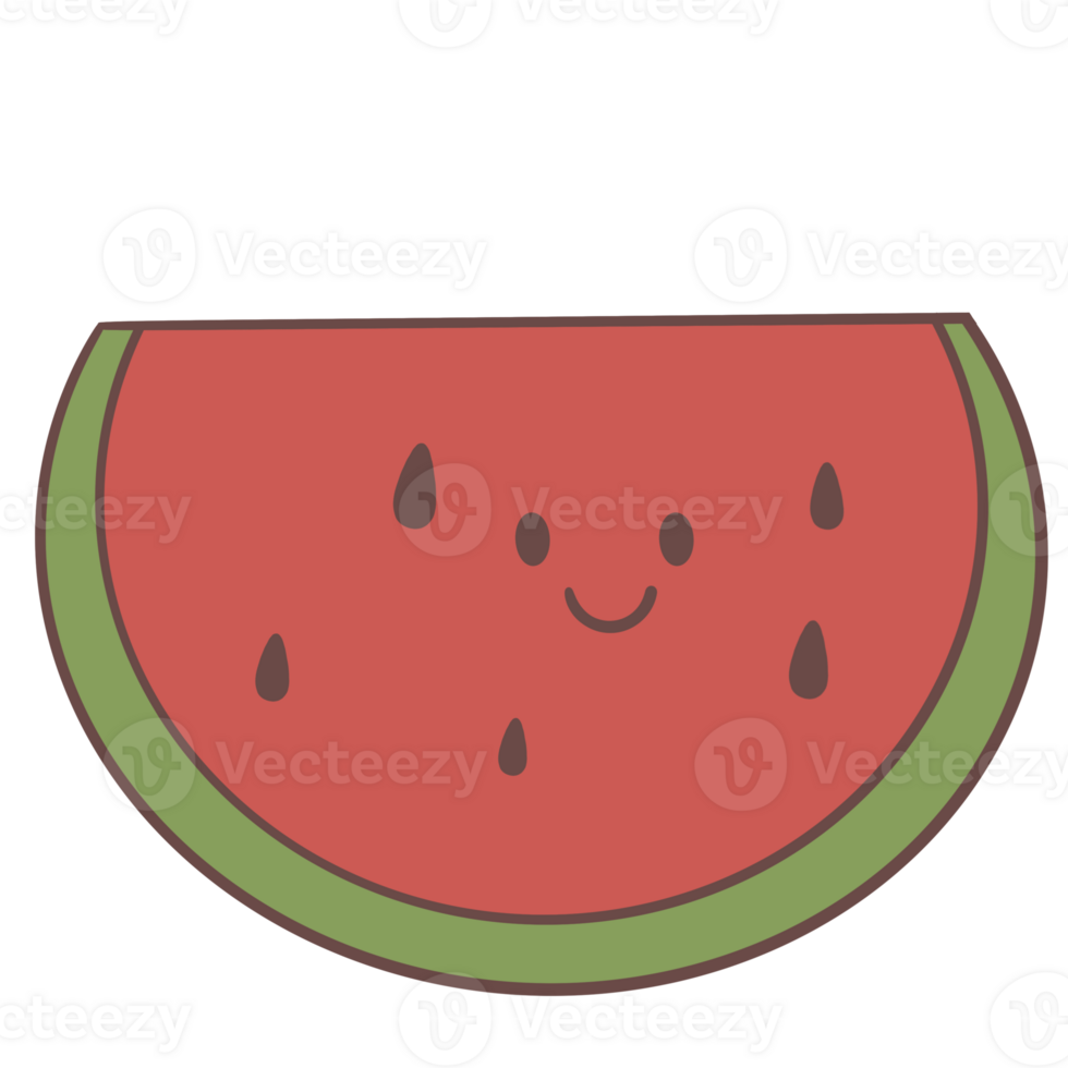 Watermelon cut in half with smiling face on transparent background png