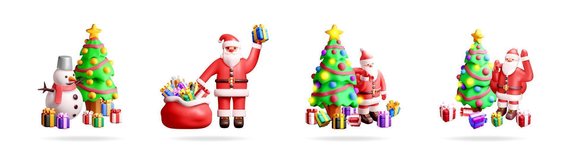 Various 3d Christmas characters set for holiday vector
