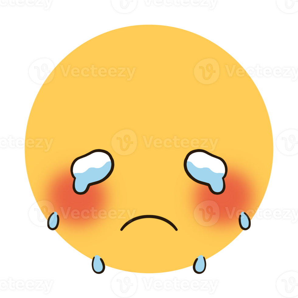 Yellow emoji with a sad crying face png