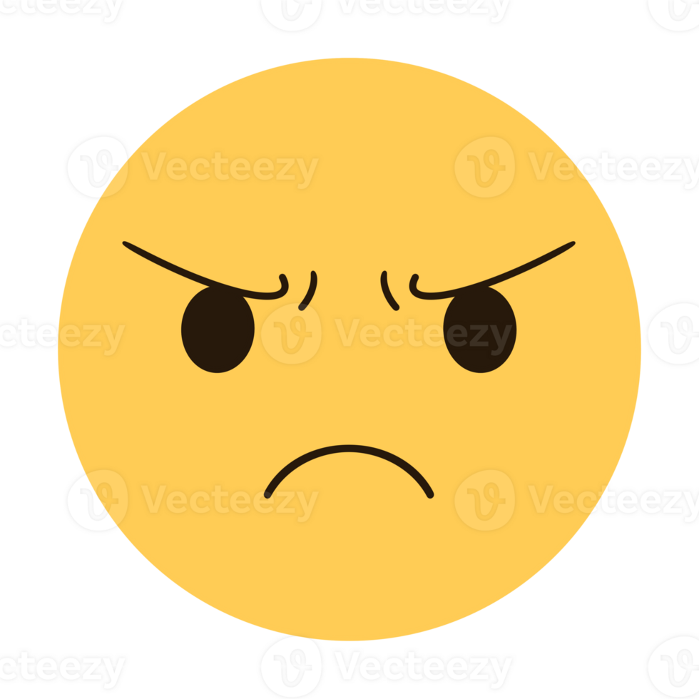 Yellow angry face with frowning eyebrows emoji png