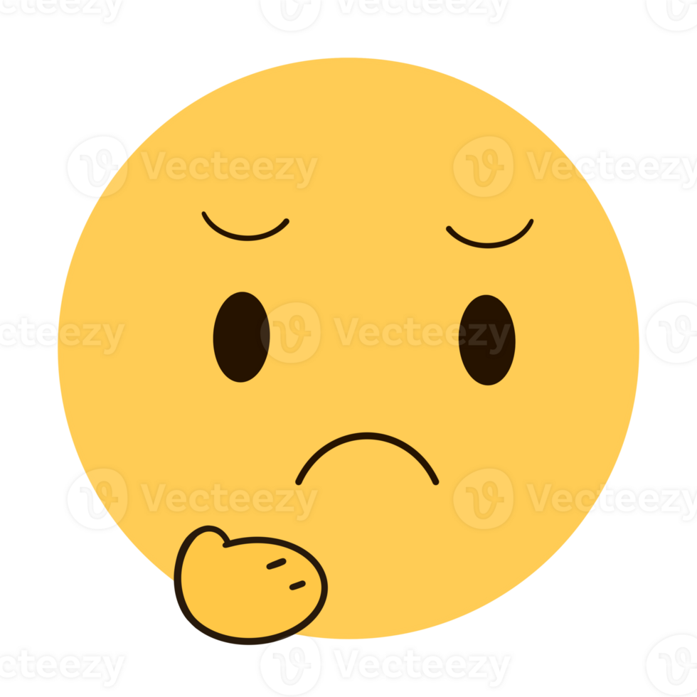 A yellow emoji with a confused face and a hand scratching its chin. png