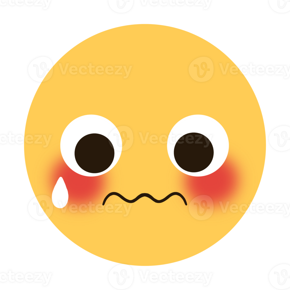 A yellow emoji with a shy and worried face, sweating. png