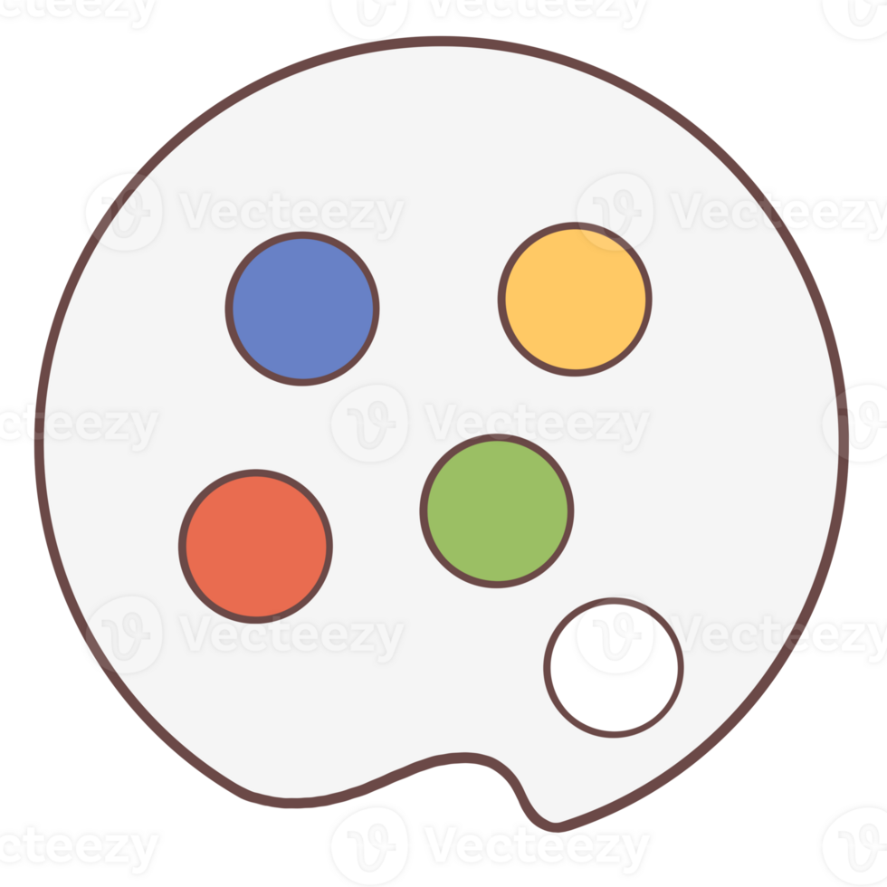 Cartoon icon of a round palette with four different colors. png