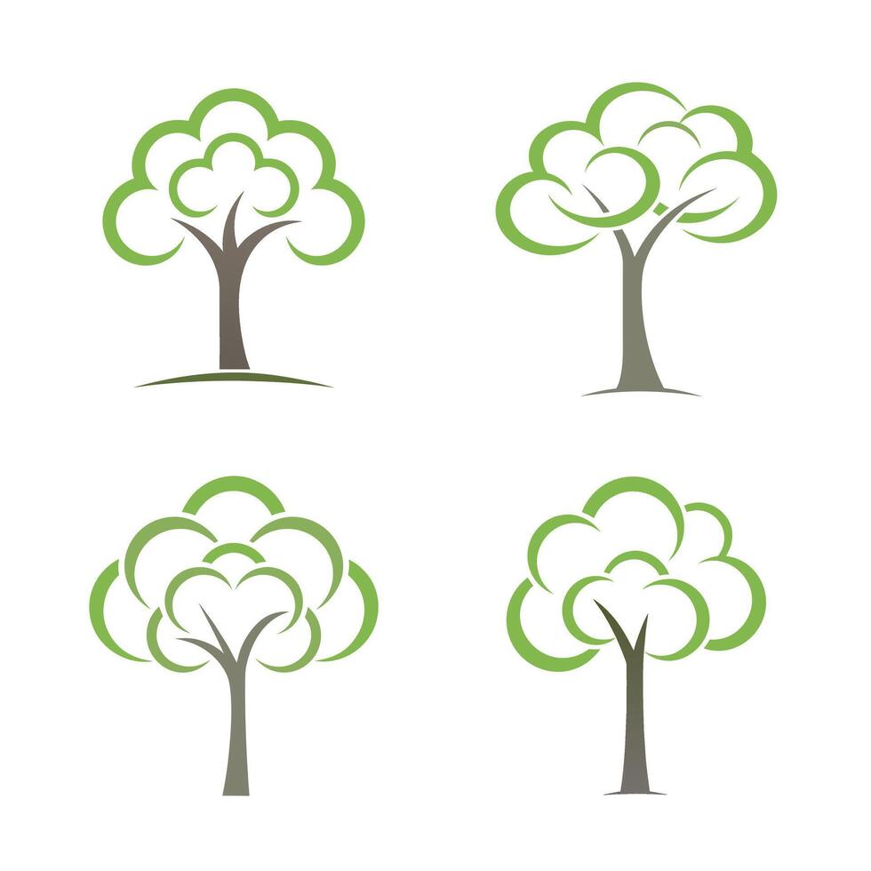 Stylized trees green foliage brown trunks abstract design nature vector