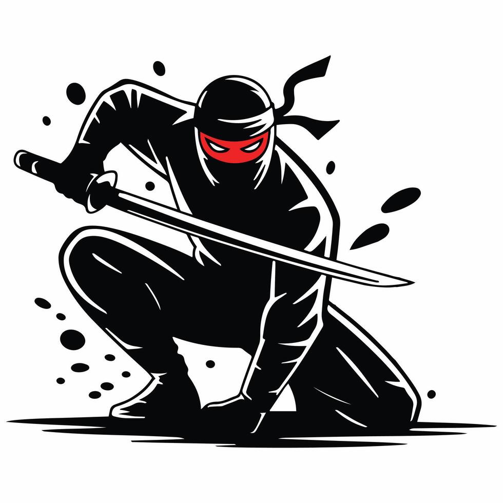 ninja with red eyes and black mask vector