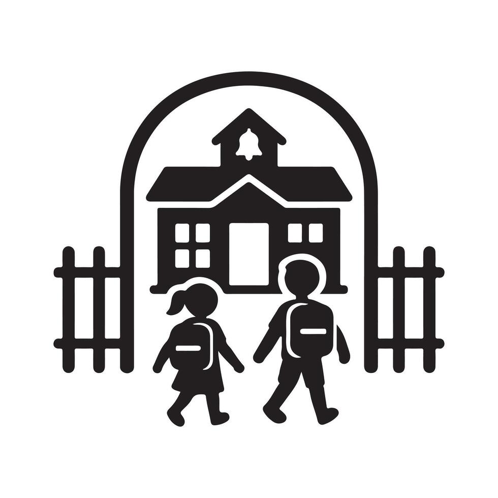 silhouette of Children entering a school gate vector