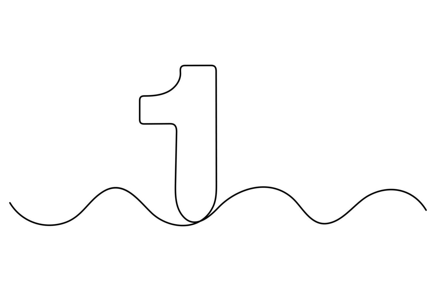 Continuous one line drawing of number one icon in minimal style for education, ranking and numeric design vector