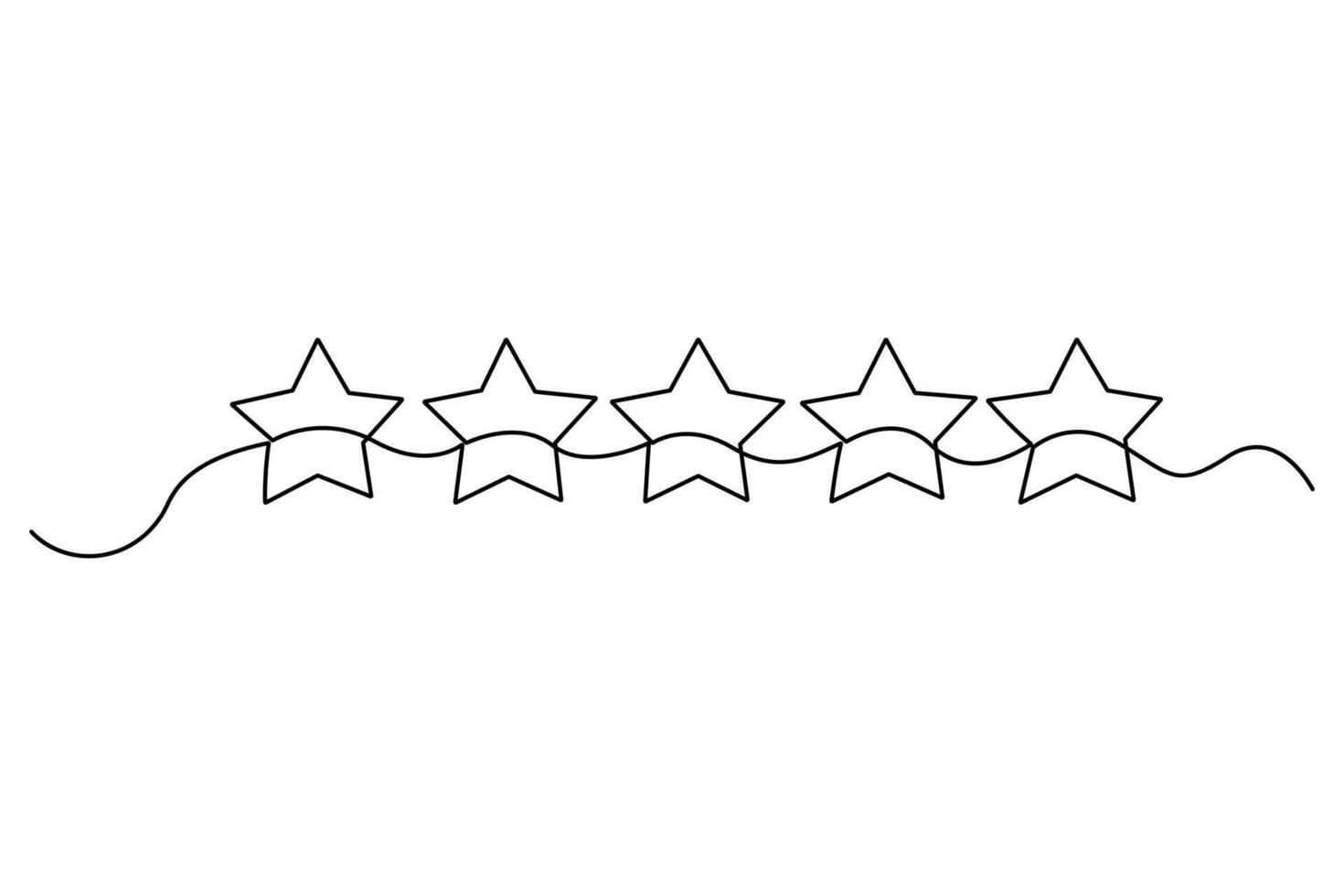 Minimal continuous line art of five stars representing rating, quality and customer review symbols vector