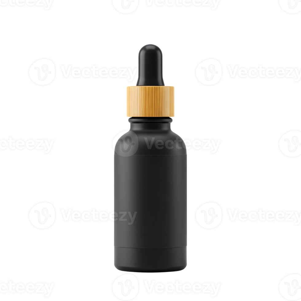 Matte Black Serum Dropper Bottle with wooden cap Isolated background png