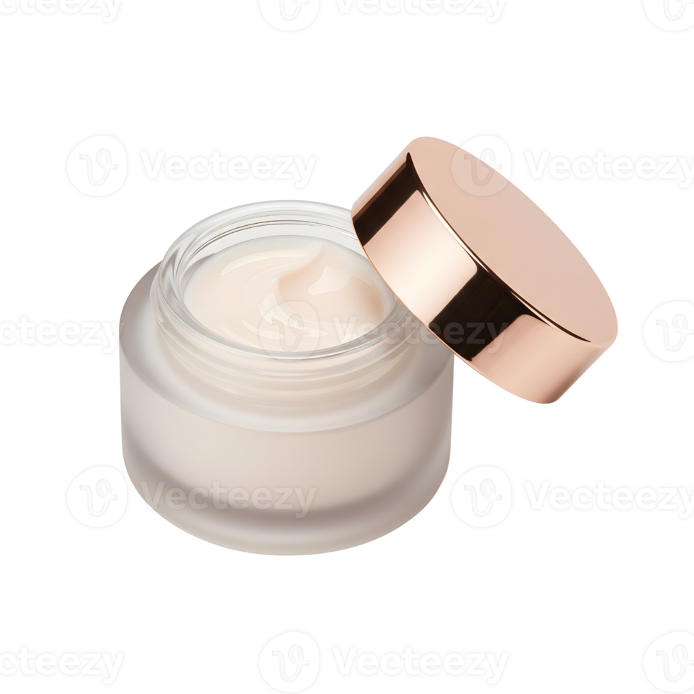 Luxury Open Face Cream Jar with Rose Gold Metallic Cap Isolated png