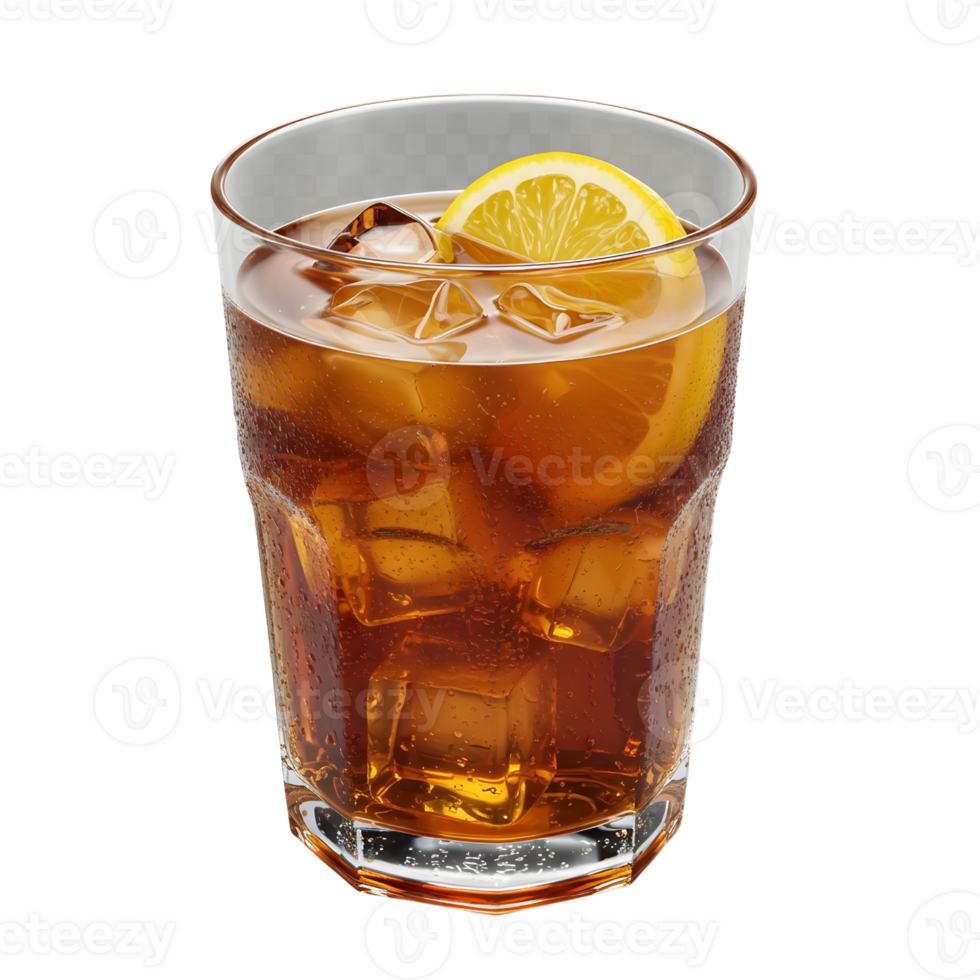 Chilled Cola Glass with Ice Cubes and Lemon Garnish tea isolated png